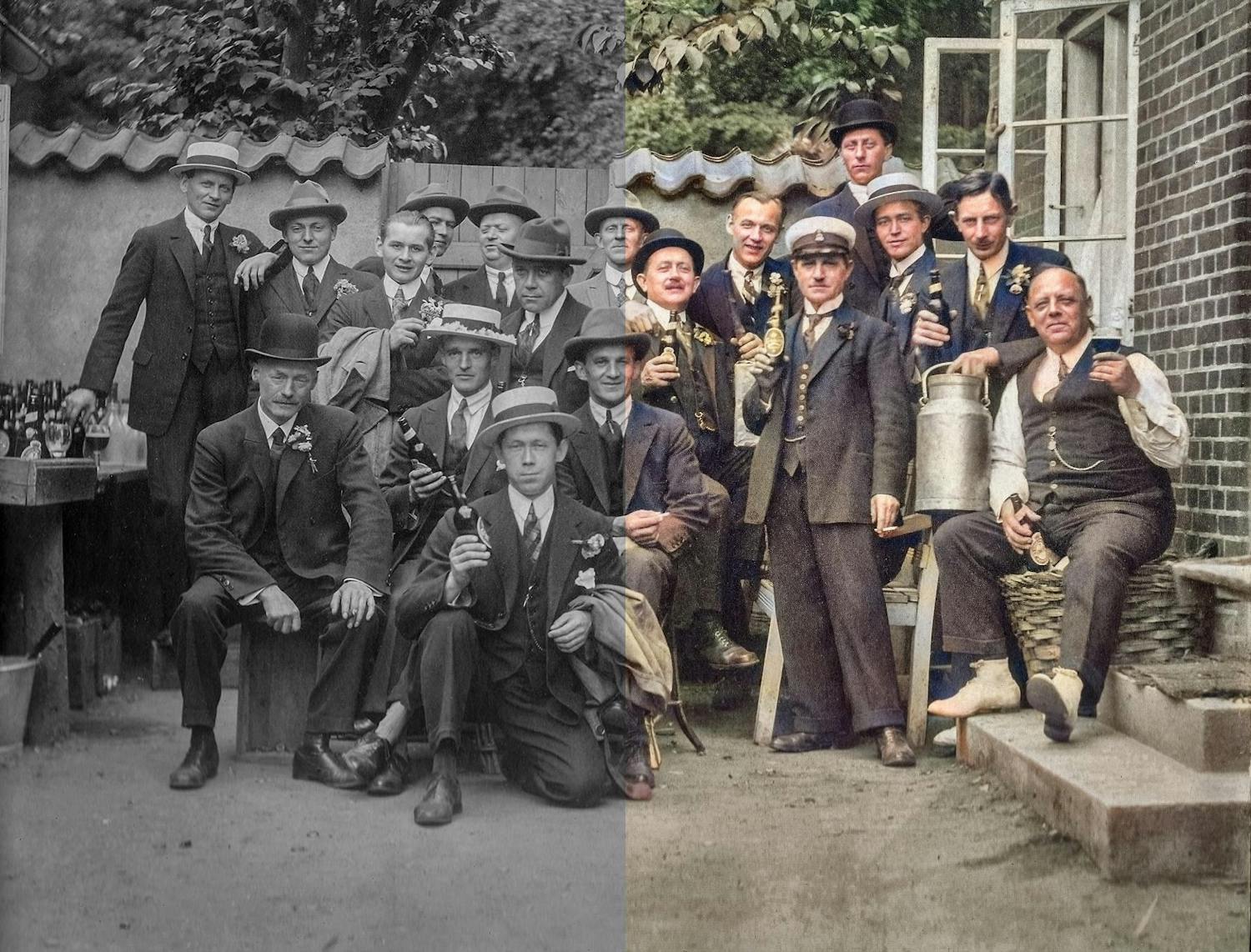 Gammelt sort-hvid billede farvelagt